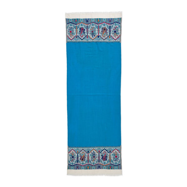 Woll-Schal Modell Rich Türkisblau mit farbigen Ornament – Bild 3